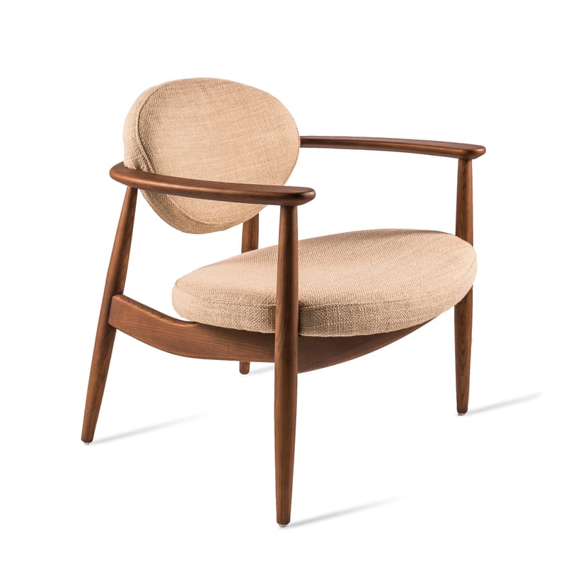 Möbel - Lounge Sessel - Gepolsterter Sessel Roundy textil weiß beige holz natur / Stoff & Holz - Pols Potten - Beige / Holz - Gewebe, lackierte Esche, Schaumstoff