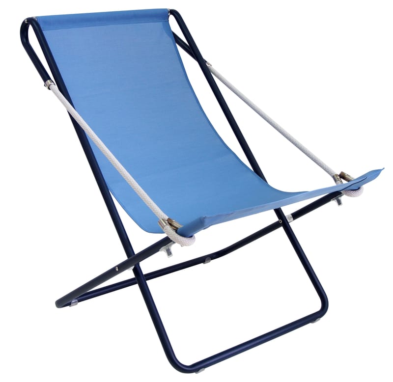 Outdoor - Sonnenliegen, Liegestühle und Hängematten - Klappbare, schrägstellbare Loungeliege Vetta metall blau / zusammenklappbar - 2 Positionen - Emu - Blau / Gestell dunkelblau - gefirnister Stahl, Kordel, Leinen
