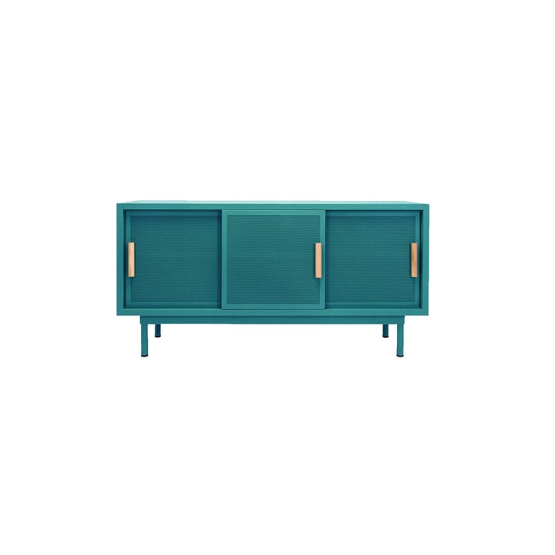 Furniture - Dressers & Storage Units - 3 portes Dresser metal green / L 150 x H 75 cm - Perforated steel & oak - Tolix - Duck Green (fine matt texture) - Oak, Steel