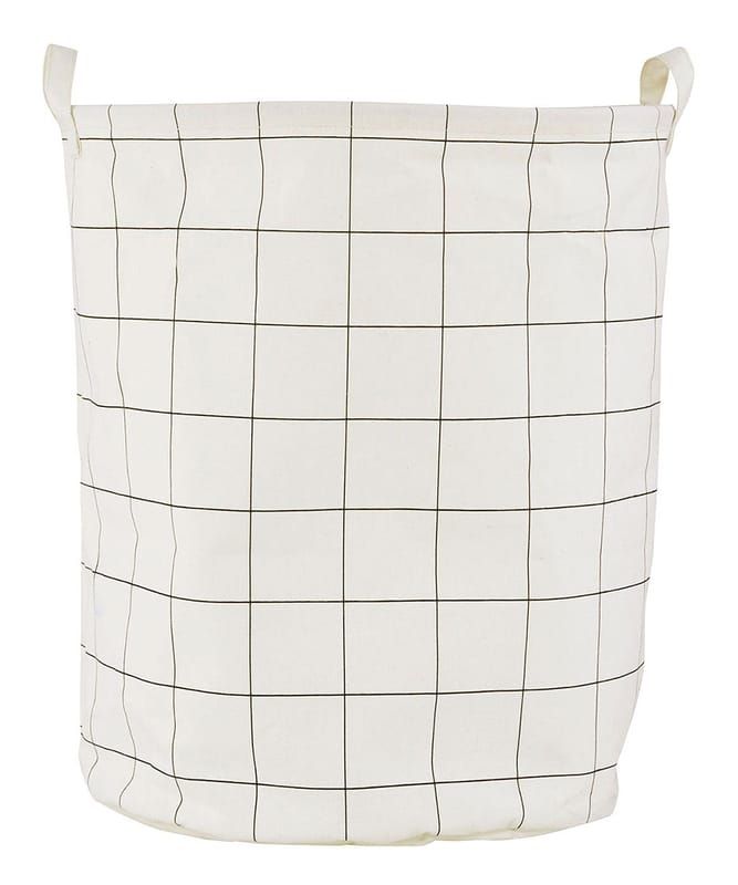 Dekoration - Für Kinder - Wäschekorb Squares textil weiß schwarz / Ø 40 cm x H 50 cm - House Doctor - Karomuster - beschichtete Baumwolle