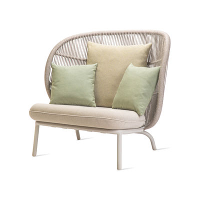 Furniture - Armchairs - Kodo Cocoon n°1 Padded armchair - / H 98 cm - Hand-woven acrylic cord by Vincent Sheppard - Dune white / Pale yellow, Green & Beige - Foam, Outdoor fabric, Polypropylene rope, Thermolacquered aluminium