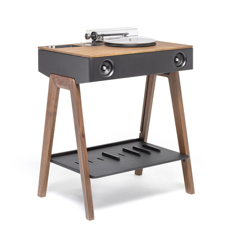 Decoration - High Tech - LX Platine Bluetooth speaker black natural wood / All-in-one active high-fidelity speaker with built-in turntable - La Boîte Concept - Walnut, black & silver - Aluminium, Plywood, Walnut