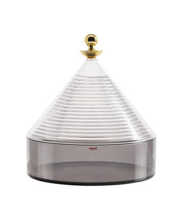Decoration - Decorative Boxes - Trullo Box - / Ø 25 x H 27 cm by Kartell - Smoked / Crystal & gold - Technopolymer
