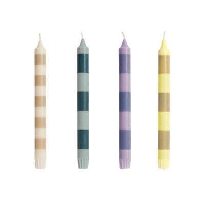 Decoration - Candles & Candle Holders - Stripe Long candle - / Set of 4 by Hay - Multicoloured / Soft tones - Wax