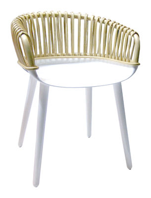 Möbel - Stühle  - Cyborg Sessel geflochtene Rückenlehne - Magis - Rückenlehne Weide natur / Gestell und Sitzfläche weiß-glänzend - Polykarbonat, Weide