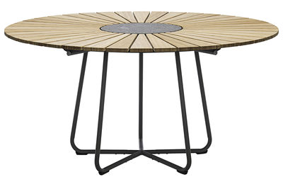 Outdoor - Tavoli  - Tavolo da giardino Circle /  Ø 150 cm - bambù & granito - Houe - Bambù / Base grigio - Bambù, Granito, Metallo rivestito in resina epossidica