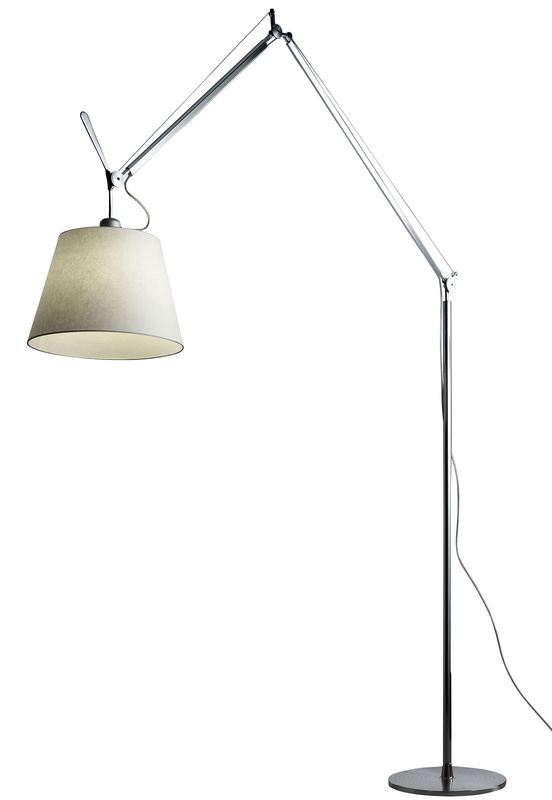 Lighting - Floor lamps - Tolomeo Mega LED Floor lamp metal paper beige - Artemide - Lampshade Ø 36 cm / Beige - Parchment paper, Polished aluminium