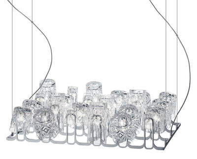 Lighting - Pendant Lighting - Dono Fantasia Pendant by Fabbian - Glass with floral patterns - Chromed metal, Glass