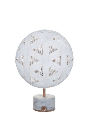 Lighting - Table Lamps - Chanpen Hexagon Table lamp - Ø 26 cm - Triangle patterns by Forestier - White / Copper - Marble, Metal, Woven acaba