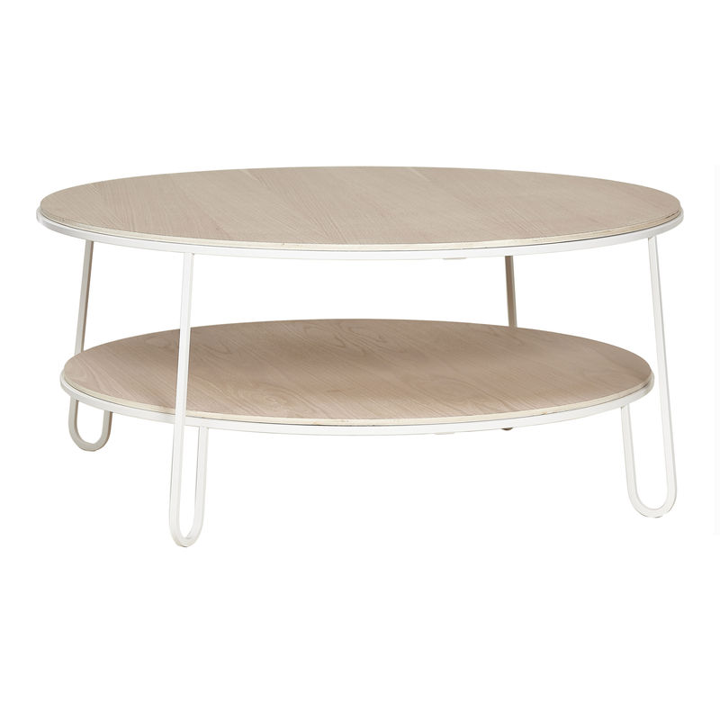 Furniture - Coffee Tables - Eugénie Large Coffee table white natural wood / Oak - Ø 90 - Hartô - White / Oak - Lacquered steel, MDF veneer oak