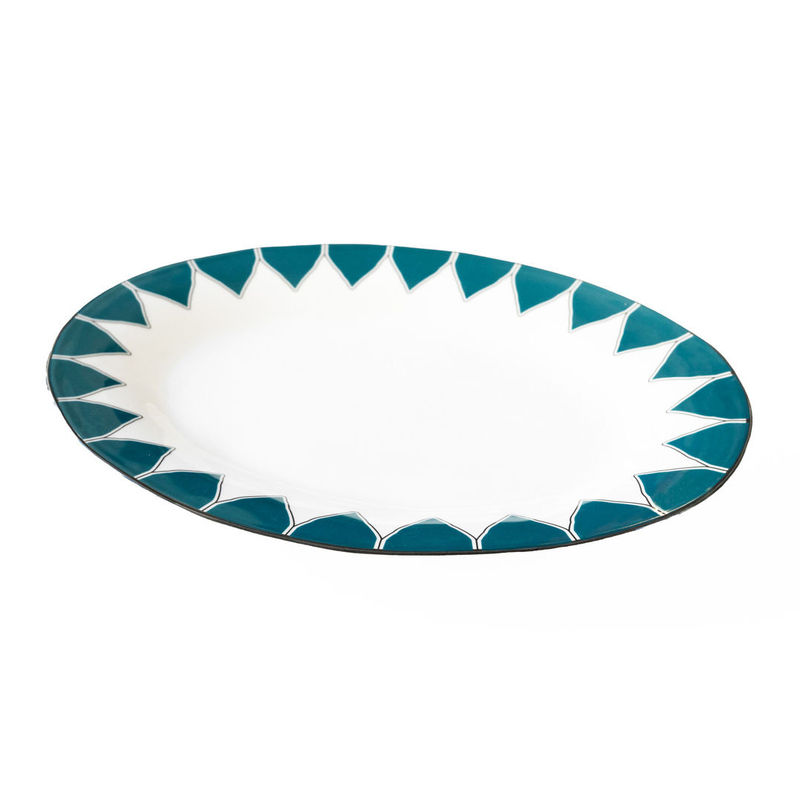 Tisch und Küche - Tabletts und Servierplatten - Platte Daria keramik blau / 45 x 31 cm - Handbemalte Keramik - Maison Sarah Lavoine - Blau Sarah - emaillierte Keramik