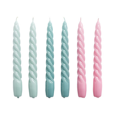 Decoration - Candles & Candle Holders - Twist Long candle - / Set of 6 - H 19 cm by Hay - Ice blue, teal blue, pink - Wax