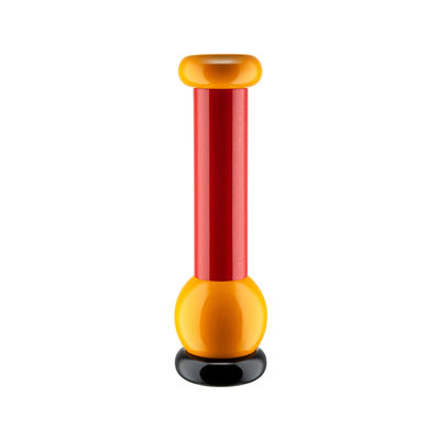 Tableware - Salt, pepper and oil - / By Ettore Sottsass - H 23 cm Spice mill by Alessi - Red, black, yellow - Ceramic, Solid turned beech, FSC-certified