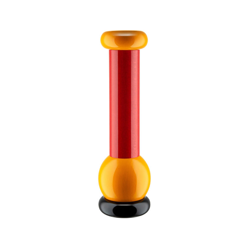 Tableware - Salt, pepper and oil - / By Ettore Sottsass - H 23 cm Spice mill wood red - Alessi - Red, black, yellow - Ceramic, Solid turned beech, FSC-certified