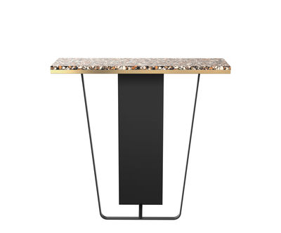 Furniture - Console Tables - Terrazzo Small Console - / L 90 x D 30 cm by RED Edition - Amber - Brass, Lacquered steel, Terrazzo, Wood