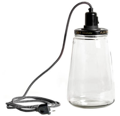 Luminaire - Lampes de table - Lampe Pickle Light / Medium H 25 cm - Rescued - Pop Corn - Transparent / Couvercle noir - Tissu, Verre