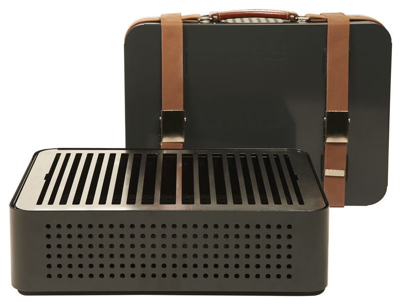 Jardin - Barbecues et braseros - Barbecue portable à charbon Mon Oncle métal gris / 44 x 32 cm - RS BARCELONA - Gris - Acier inoxydable peint, Cuir, Tissu