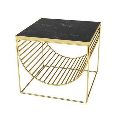 AYTM - Table d'appoint Curva en Pierre, Acier - Couleur Noir - 60 x 60 x 44.3 cm - Made In Design