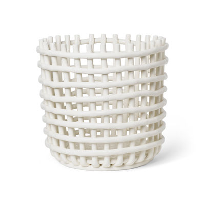 Decoration - Boxes & Baskets - Ceramic XL Basket - / Ø 35 x H 32 cm - Hand-made by Ferm Living - Off-white - Glazed ceramic
