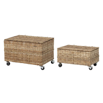 Furniture - Miscellaneous furniture - Nature Box - / Set of 2 - With casters / Rattan by Bloomingville - Natural - Iron, Rattan