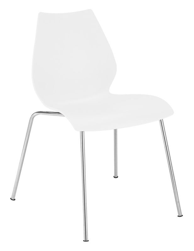 Mobilier - Chaises, fauteuils de salle à manger - Chaise empilable Maui plastique blanc - Kartell - Blanc zinc / Pieds chromés - Acier chromé, Polypropylène
