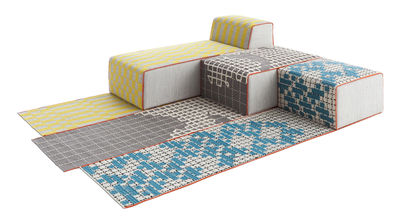 Furniture - Sofas - n° 3 Bandas Modular sofa - 1 rug + 1 pouf Small + 1 pouf Large + 1 chaise longue by Gan - Yellow, Grey & Turquoise - Wool
