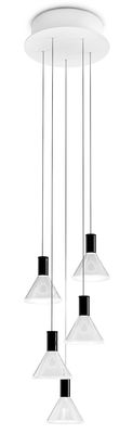 Illuminazione - Lampadari - Sospensione Multispot Polair LED / 5 elementi vetro - Rosone rotondo - Fabbian - Rosone rotondo / Trasparente - Metallo, Vetro