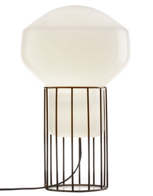 Luminaire - Lampes de table - Lampe de table Aérostat Piccola / H 37 cm - Fabbian - Structure noire  / Diffuseur blanc - Métal nickelé, Verre soufflé opalin