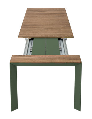 Outdoor - Garden Tables - Nori Extending table - / Teak - L 199 to 279 cm by Kristalia - Teak / Olive green - Anodized aluminium, Teak