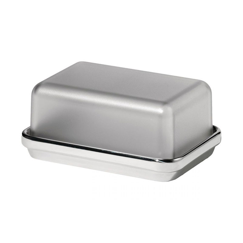 Tableware - Storage jars and boxes - ES03G Butter dish metal / Steel & plastic - Alessi - Polished steel / Grey - Glass, Polished steel