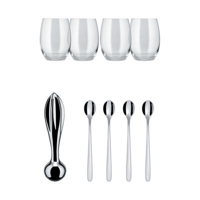 Tableware - Wine Accessories - The Player Cocktail box - / Squeezer + 4 glasses with spoons by Alessi - Transparent / Steel - Crystalline glass, Stainless steel