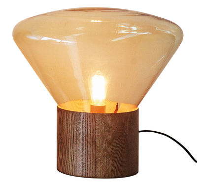 Luminaire - Lampes de table - Lampe à poser Muffin Large / H 50 cm - Brokis - Verre ambre - Chêne, Verre soufflé