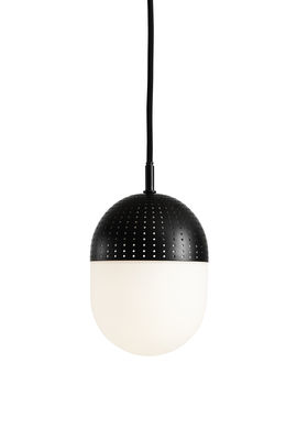 Lighting - Pendant Lighting - Dot M Pendant - Ø 12 x H 16,6 cm by Woud - Black - Lacquered metal, Opal Glass