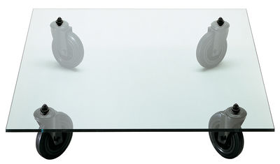 Mobilier - Tables basses - Table basse Gae Aulenti - Fontana Arte - 110 x 110 cm - Caoutchouc, Métal verni, Verre