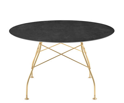 Kartell - Table ronde Glossy en Céramique, Acier finition dorée - Couleur Marron - 110.52 x 110.52 x
