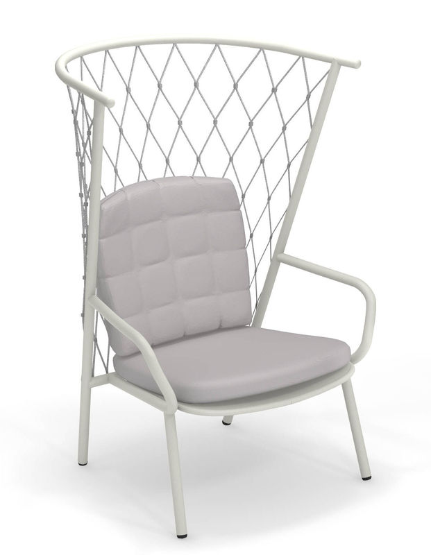 Furniture - Armchairs - Nef Low armchair metal white / Backrest H 125 cm - Emu - Armchair / White & grey backrest - Synthetic ropes, Varnished aluminium