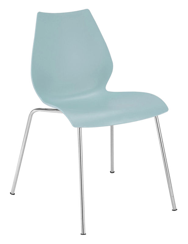 Mobilier - Chaises, fauteuils de salle à manger - Chaise empilable Maui plastique bleu - Kartell - Gris Bleu / Pieds chromés - Acier chromé, Polypropylène