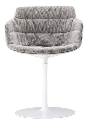 Möbel - Stühle  - Flow Slim Drehsessel / gepolstert - MDF Italia - Bezug hellgrau / Fuß weiß - Gewebe, lackiertes Aluminium, Polykarbonat