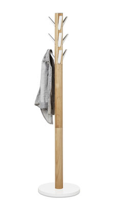 Arredamento - Appendiabiti  - Attaccapanni in piedi Flapper - / Ganci ribaltabili di Umbra - Blanc & bois - Ghisa di alluminio, Legno di albero della gomma