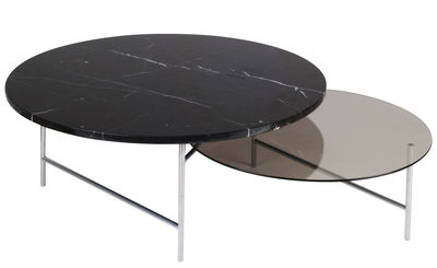 Furniture - Coffee Tables - Zorro Coffee table - 2 tops - Marble & glass by La Chance - Black marble & smoked glass / Chromed legs - Chromed steel, Glass, Marquina marble