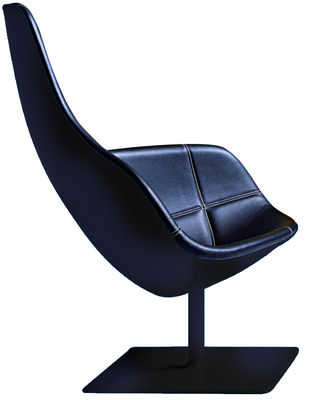 Möbel - Mobilier d'exception - Fjord Drehsessel - Moroso - Schwarzes Leder mit weißen Nähten, Fuß schwarz - lackierter Stahl