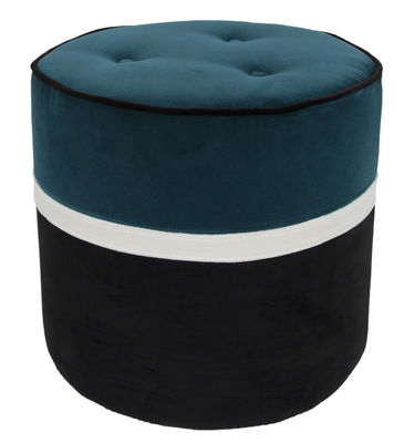 Furniture - Poufs & Floor Cushions - Léo Small Pouf - / Ø 42 x H 43 cm - Velvet by Maison Sarah Lavoine - Blue, Jasmine, Black - Foam, Velvet, Wood