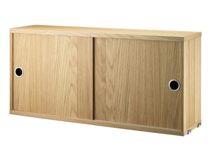 Furniture - Bookcases & Bookshelves - String® System Crate natural wood / 2 doors - L 78 x D 20 cm - String Furniture - Oak - Oak plywood