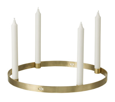 Dekoration - Kerzen, Kerzenleuchter und Windlichter - Circle Large Kerzenleuchter / zum Hinstellen oder Aufhängen - Messing - Ferm Living - Goldfarben - Leder, Messing