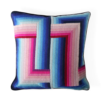 Decoration - Cushions & Poufs - Bargello Infinity Cushion - / 55 x 55 cm - Hand-embroidered / Wool & velvet by Jonathan Adler - 55 x 55 cm / Blue & pink -  Duvet,  Plumes, Velvet, Wool
