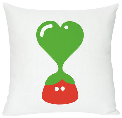 Dekoration - Für Kinder - Green heart Kissen - Domestic - Green heart - weiß, grün und rot - Baumwolle, Leinen