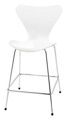 Furniture - Bar Stools - Série 7 Bar chair - H 76 cm - Lacqured wood by Fritz Hansen - White lacquered - Lacquered plywood, Steel