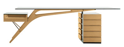 Furniture - Office Furniture - Cavour Desk - Wood & Glass - 247 x 90 cm by Zanotta - Natural oak / Black - Glass, Oak