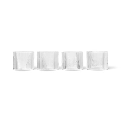 Tavola - Bicchieri  - Bicchiere Ripple Low - / Set di 4 - Ø 7.6 x H 6.1 cm (20 cl) di Ferm Living - Trasparente - Vetro soffiato a bocca