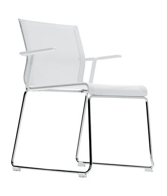 Mobilier - Chaises, fauteuils de salle à manger - Fauteuil empilable Stick Chair / Assise tissu - ICF - Blanc / Base chrome - Acier, Aluminium, Thermoplastique, Tissu
